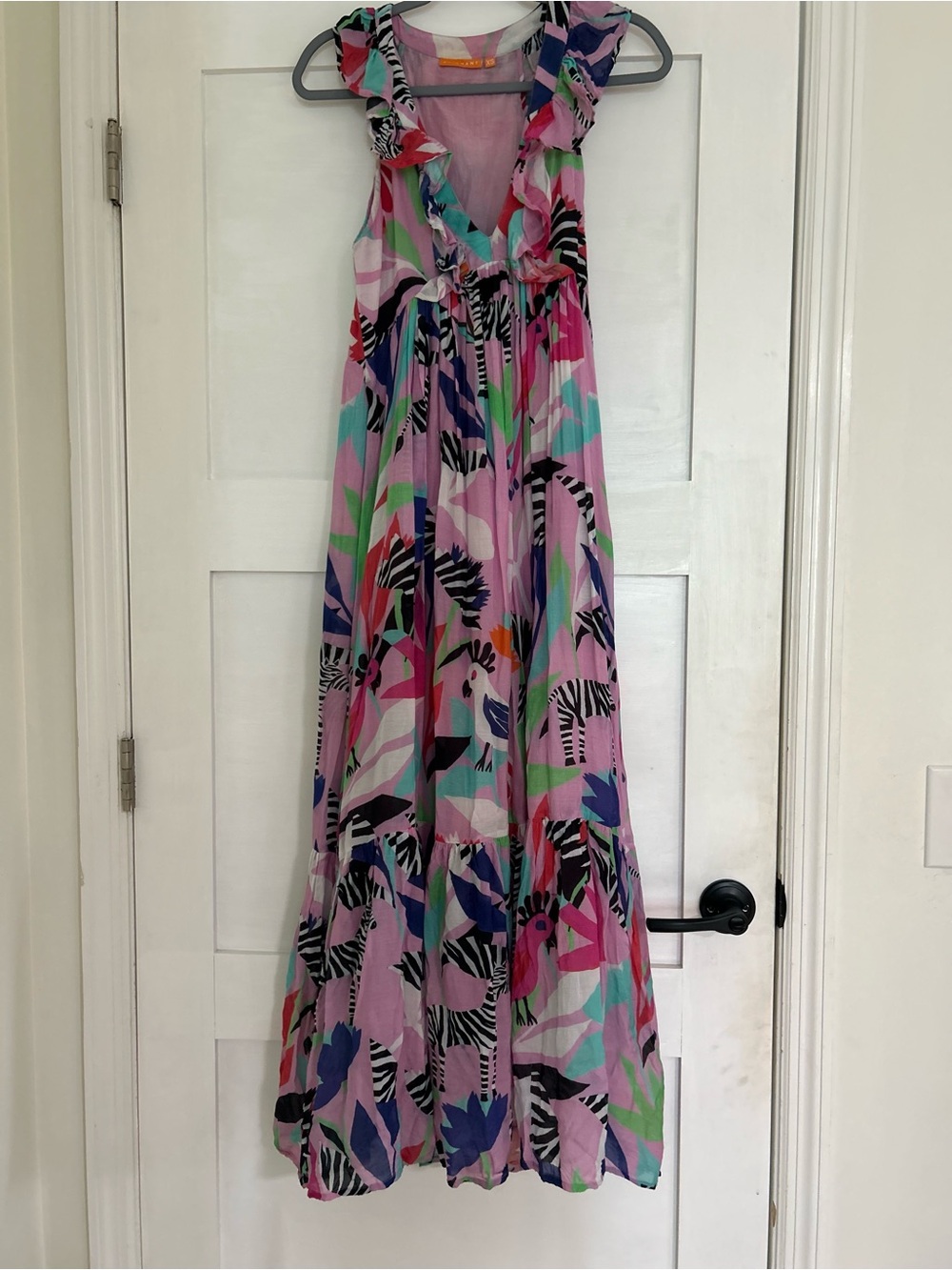 Oliphant Multicolor Floral Zebra-Print Maxi Dress — Pink, Green, Blue, Black